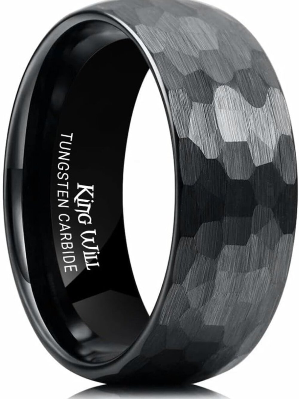 Men's Tungsten Carbide Wedding Ring - Hammered Groove, Two-Tone, Comfort Fit